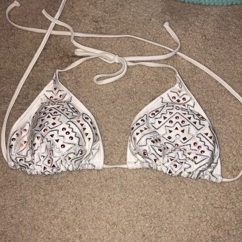 White Bikini top with rose colored studs
